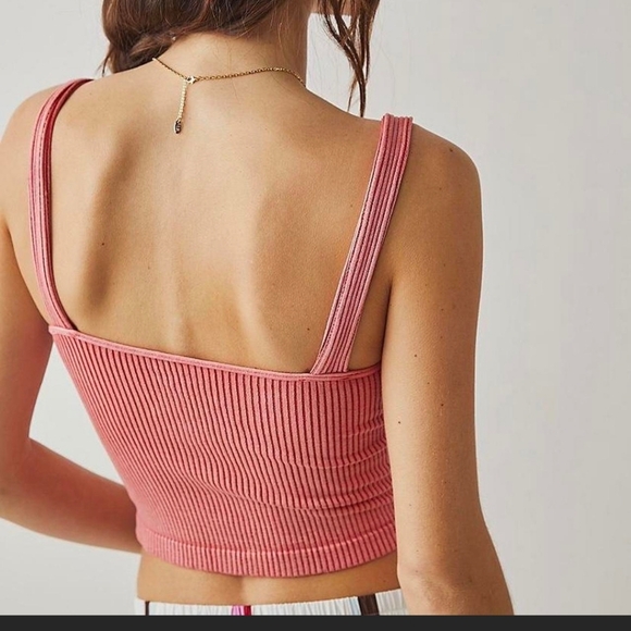 Free People Peach Washed Ribbed Seamless Cropped Tank Top - Picture 3 of 8